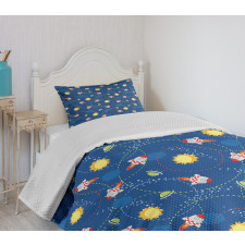 Little Cartoon Rocket Bedspread Set