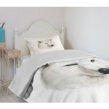 White Canine Head Mammal Bedspread Set
