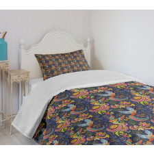 Cartoon Style Birds Dots Bedspread Set