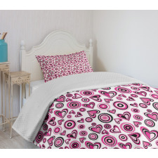 Pink Hearts and Circles Bedspread Set