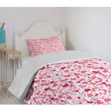 Pinkish Curls Soft Hearts Bedspread Set