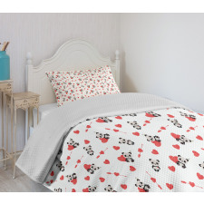 Panda with Hearts Bedspread Set