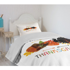 Bird Pumpkin Pilgrim Hat Bedspread Set