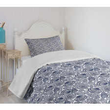 Aquatic Animals Lines Bedspread Set
