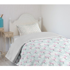 Palm Trees Pink Birds Bedspread Set