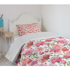 Pink Peonies Roses Bedspread Set