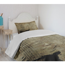 Faded Instrument Design Bedspread Set