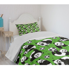 Funny Panda Hearts Stars Bedspread Set