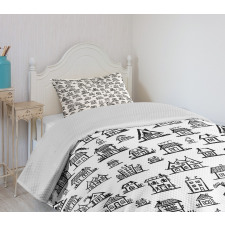 Village Houses Doodle Town Bedspread Set