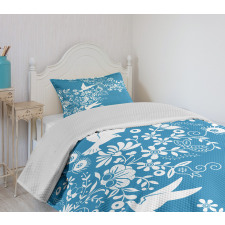 Flowers Flying Doves Asian Bedspread Set