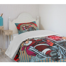 Pop Art Retro Biker Santa Bedspread Set