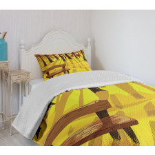 Cartoon Tree and Bench Bedspread Set