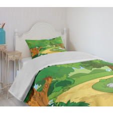 Pathway Flowers Trees Bedspread Set