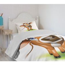 Cow with Blue Eyes Grass Bedspread Set