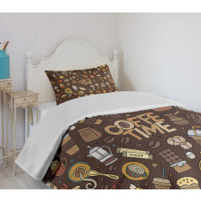 Hand Drawn Doodle Coffee Bedspread Set