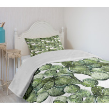 Opuntia Plant Watercolor Bedspread Set