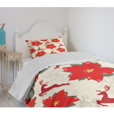 Poinsettia Reindeer Bedspread Set