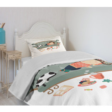 Sleeping Girl with Cat Bedspread Set