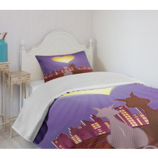 Cat Couple Heart Moon Bedspread Set