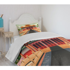 Chinese Building Asia Bedspread Set