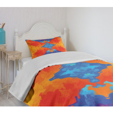 Contemporary Blue Orange Bedspread Set