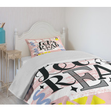 Lets Read Phrase Pastel Bedspread Set