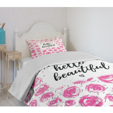 Watercolor Buds Words Bedspread Set