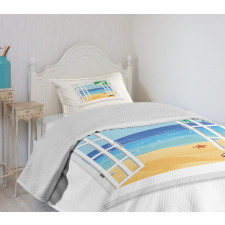 Window View Ocean Leaves Bedspread Set