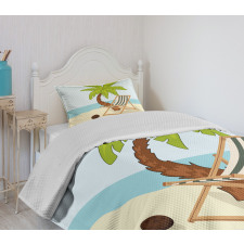 Cartoon Style Palm Tree Bedspread Set