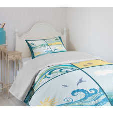 Maritime Themed Waves Bedspread Set