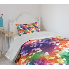 Rainbow Colored Square Bedspread Set