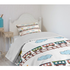 Cartoon Train Tracklines Bedspread Set