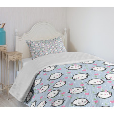 Cartoon Whales Hearts Bedspread Set