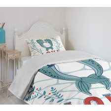 Whales in Love Design Bedspread Set