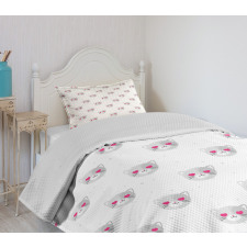 Kitty Faces Pink Hearts Bedspread Set