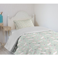 Rabbits Flowers Hearts Bedspread Set