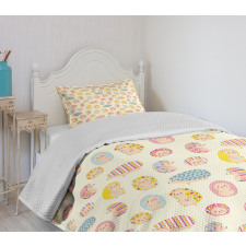 Dotted Floral Striped Bedspread Set