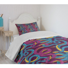 Hand Drawn Art Snakes Bedspread Set