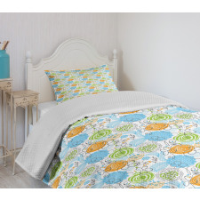 Doodle Leaves and Hearts Bedspread Set