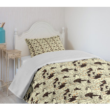 Sketch Style Kitten Design Bedspread Set