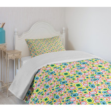 Colorful Retro Shapes Bedspread Set