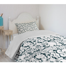 Skulls and Graffiti Doodle Bedspread Set