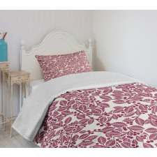 Monochrome Foliage Motif Bedspread Set