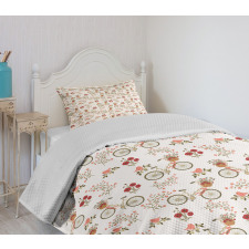 Bikes Poppy Flowers Bedspread Set