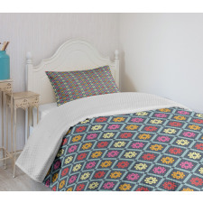 Checkered Floral Retro Bedspread Set