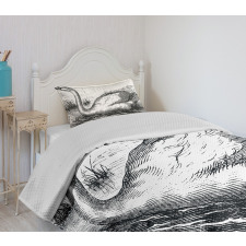 Hand Drawn Swan Design Bedspread Set