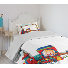 Children on Cartoon Train Bedspread Set