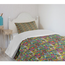 Grid Geometric Squares Bedspread Set