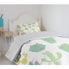 Hand Drawn Style Cacti Bedspread Set