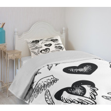 Romantic Hearts Wings Bedspread Set